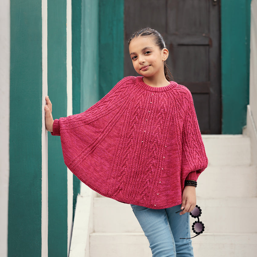 Eminent Girls Full Sleeves Sweater - Fuchsia