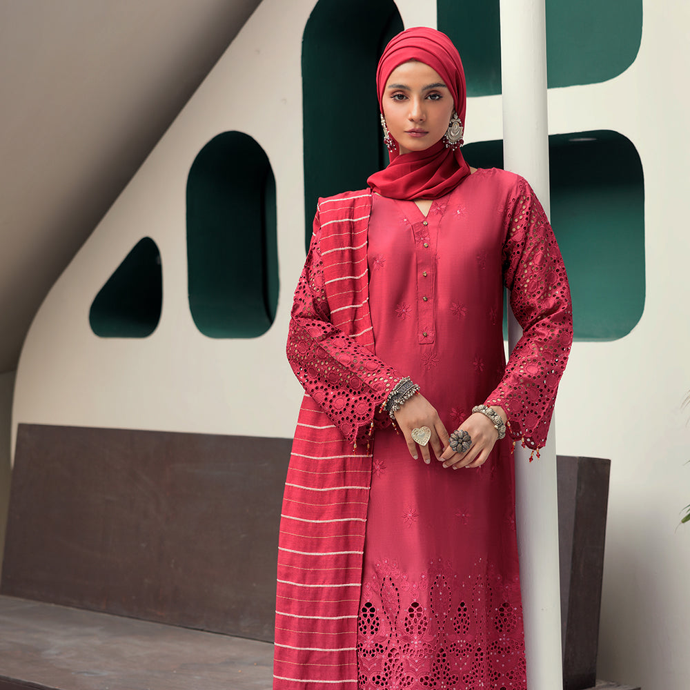 Eminent Women's Viscose Embroidered Unstitched Suit With Fancy Dupatta - Maroon, Women, 3Pcs Shalwar Suit, Eminent, Chase Value