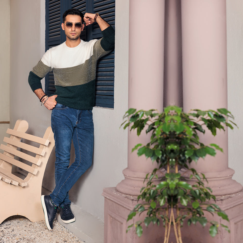 Eminent Men's Full Sleeve Sweaters - White & Green, Men's Sweater & Sweat Shirts, Eminent, Chase Value