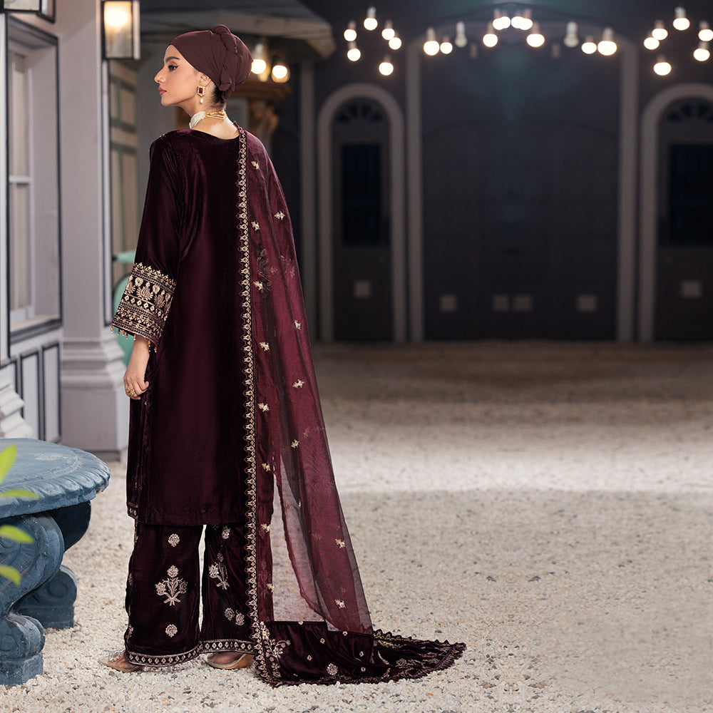 Eminent Women's Velvet Embroidered Unstitched Suit With Embroidered Shawl - Maroon, Women, 3Pcs Shalwar Suit, Eminent, Chase Value