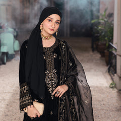 Eminent Women's Embroidered Unstitched Suit With Embroidered Shawl - Black