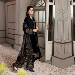 Eminent Women's Embroidered Unstitched Suit With Embroidered Shawl - Black