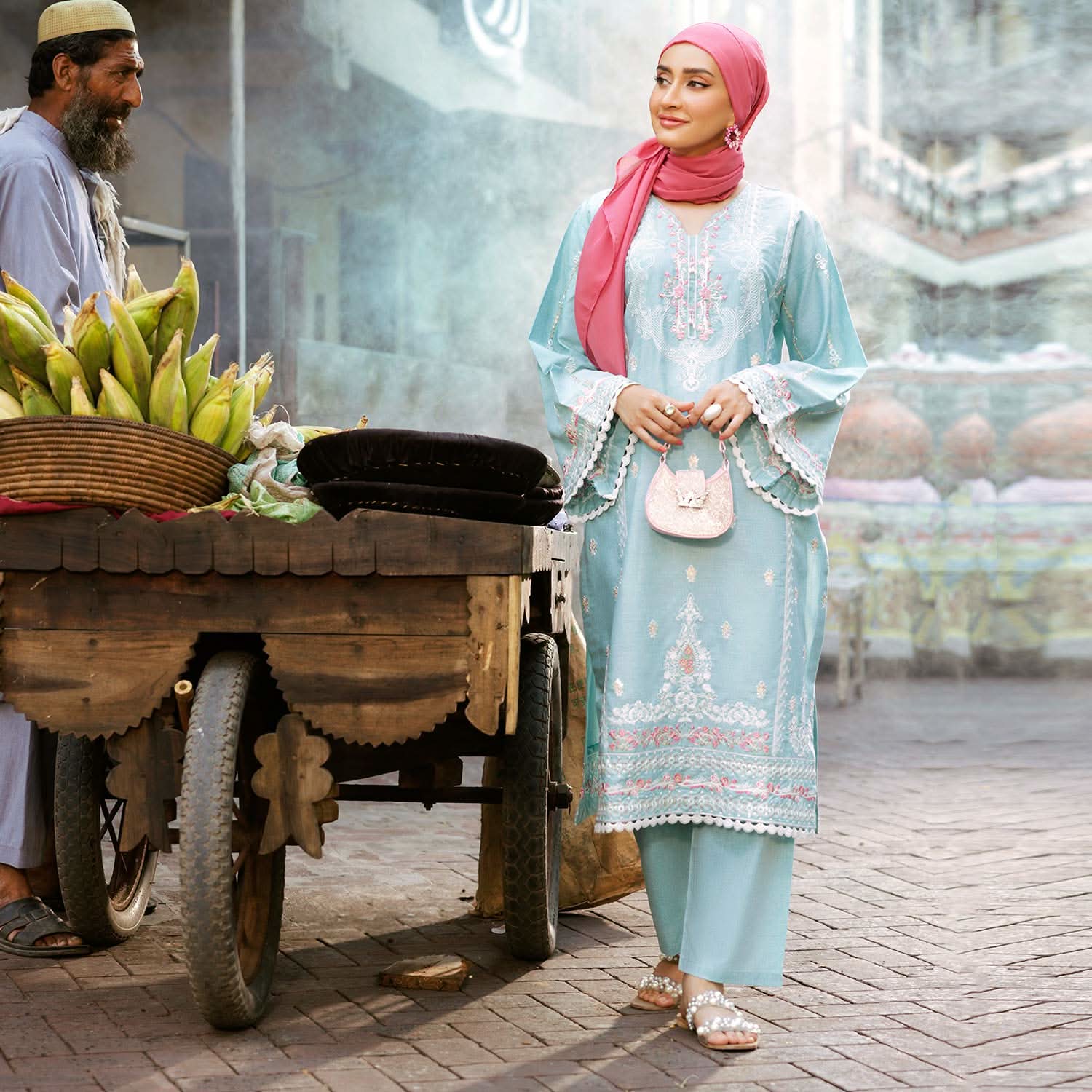Women's Embroidered 2pcs Suit - Sky Blue, Women Shalwar Suits, Chase Value, Chase Value