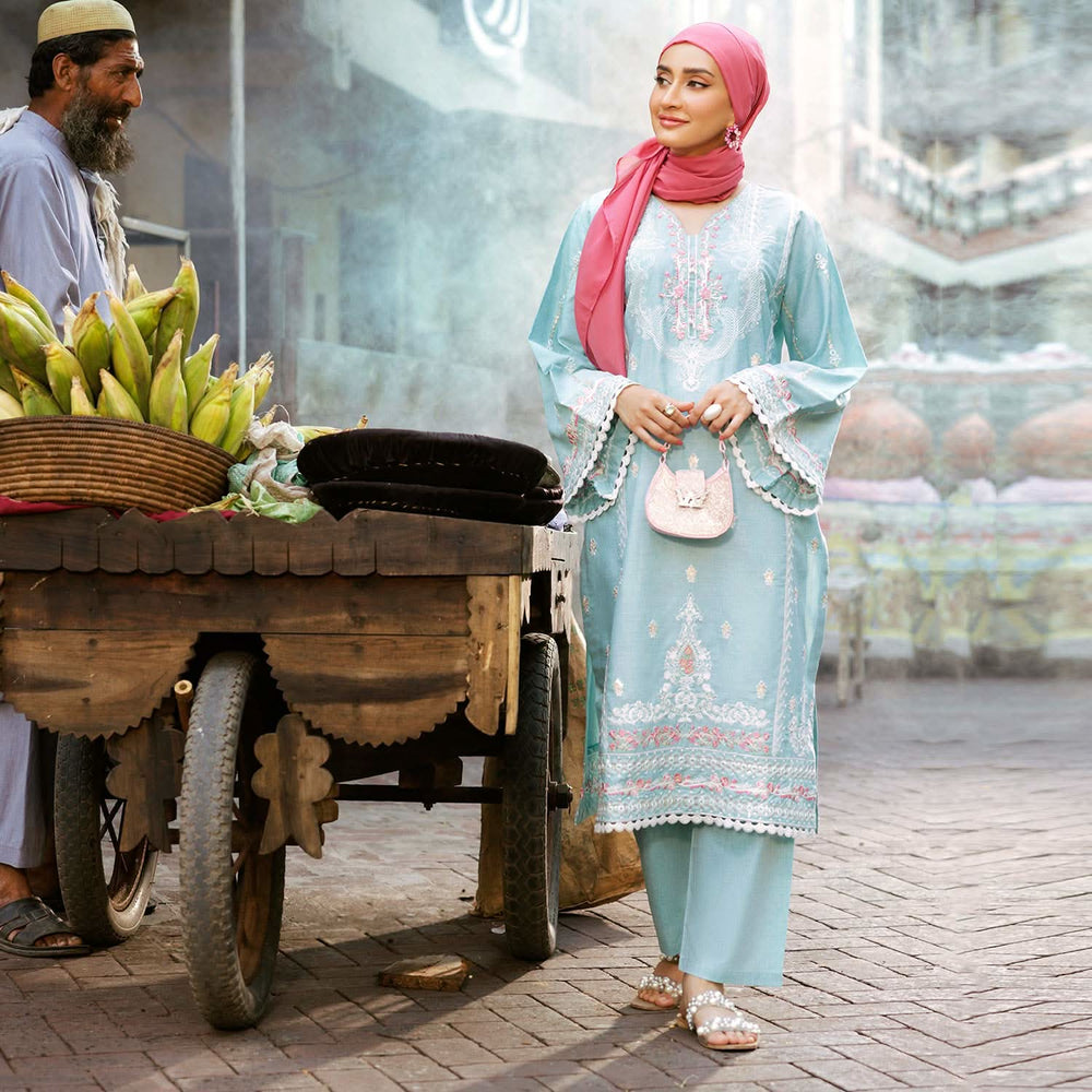 Women's Embroidered 2pcs Suit - Sky Blue, Women Shalwar Suits, Chase Value, Chase Value