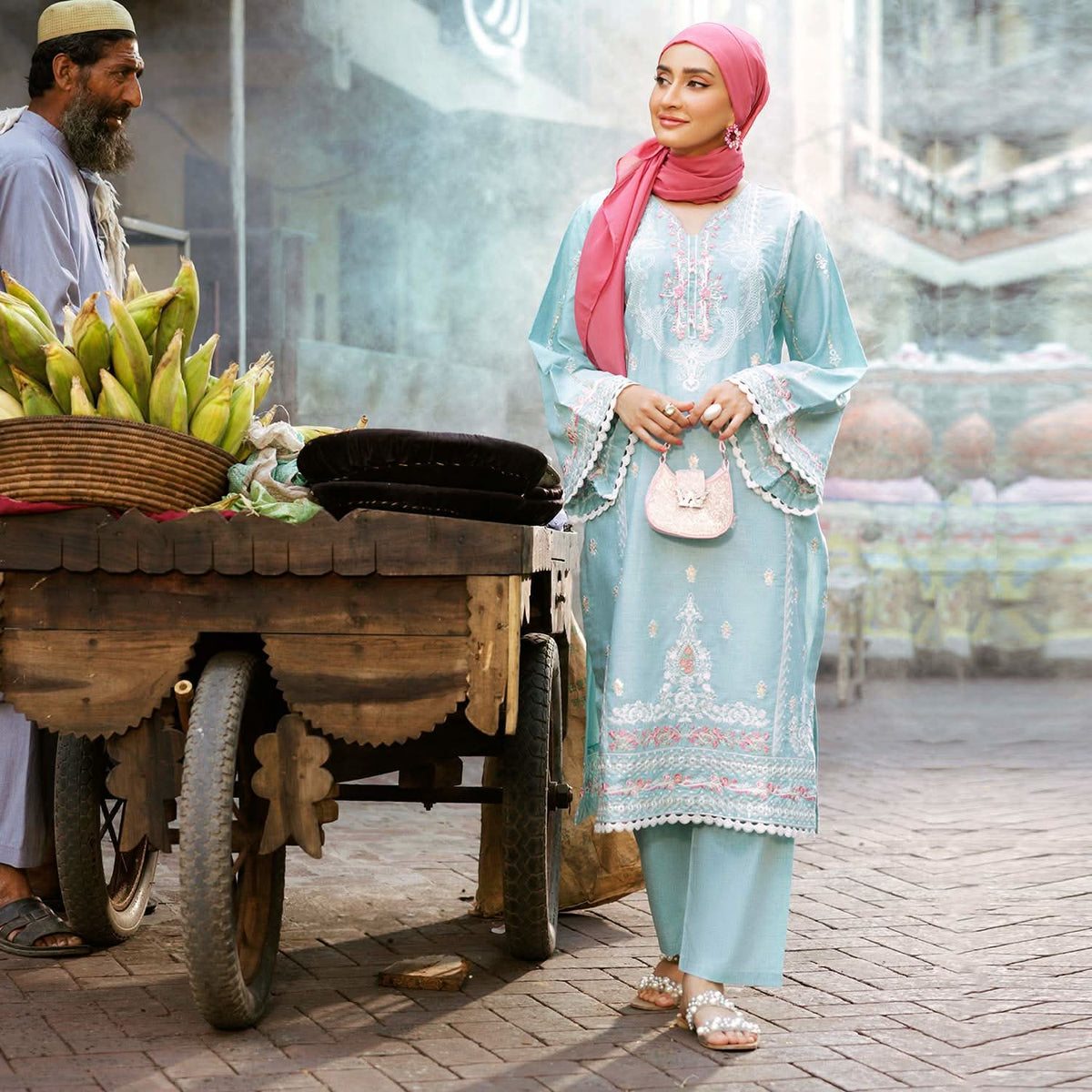 Women's Embroidered 2pcs Suit - Sky Blue, Women Shalwar Suits, Chase Value, Chase Value