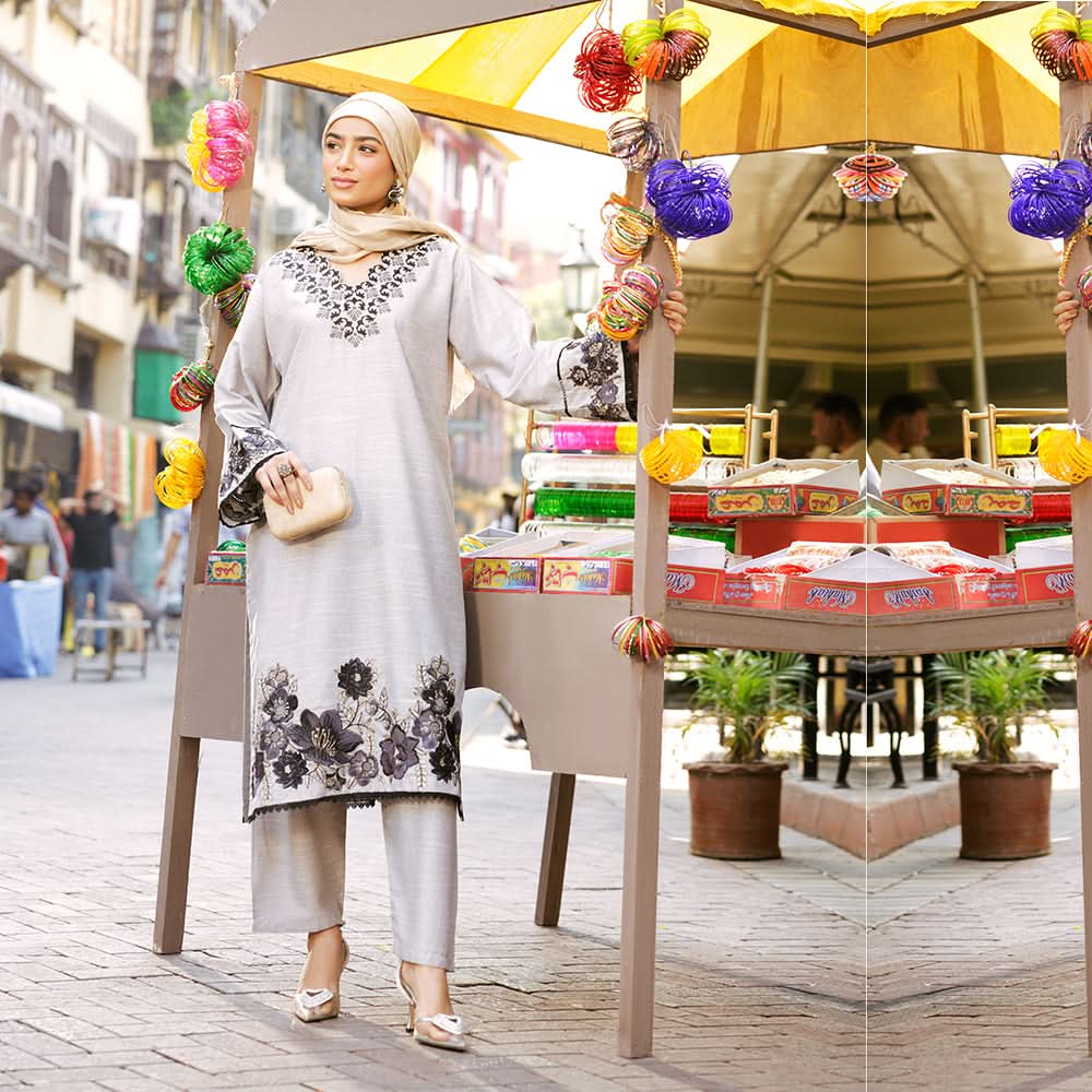 Women's Chambray Embroidered 2pcs Suit - Maroon, Women Shalwar Suits, Chase Value, Chase Value