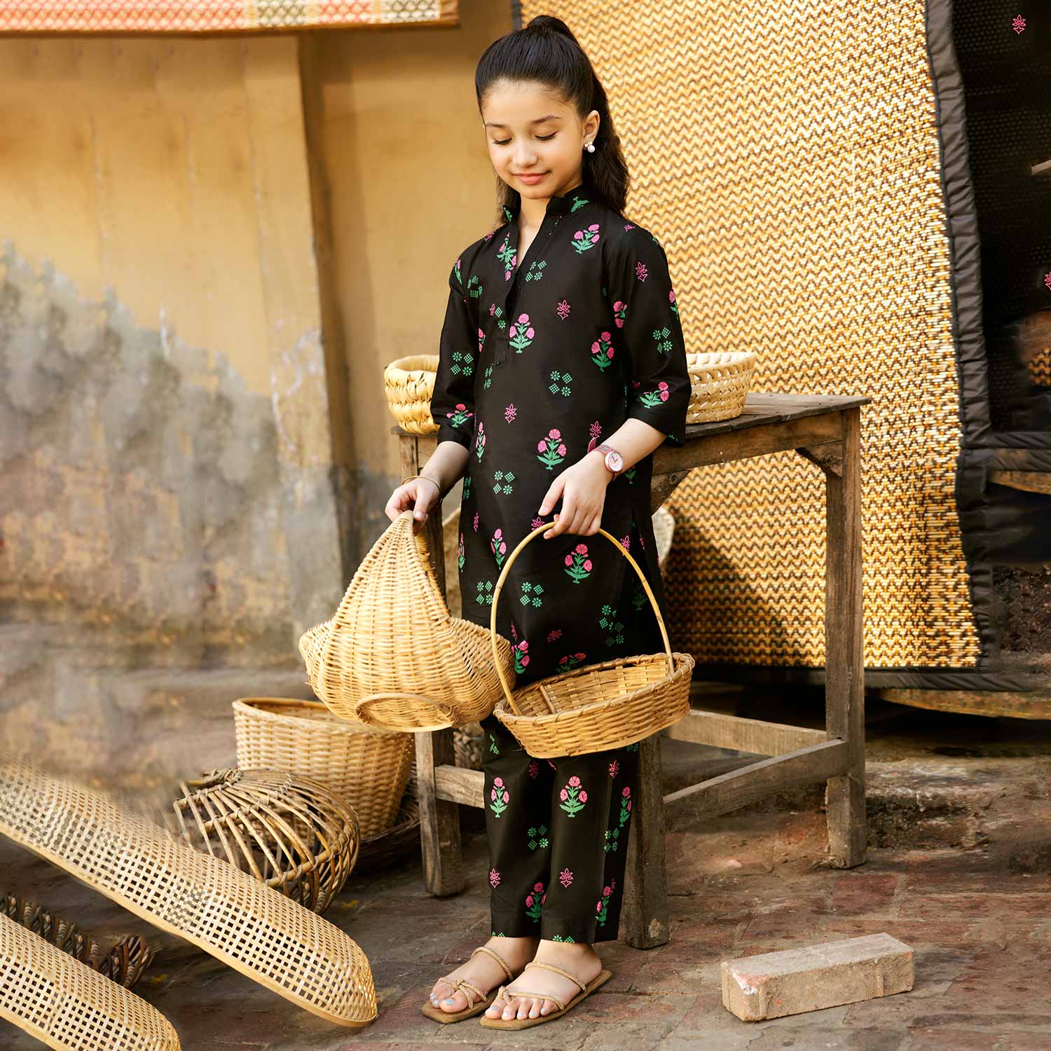 Girls Shalwar Suit - Black, Girls Shalwar Kameez, Chase Value, Chase Value