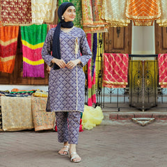 Women's Printed Khaddar Stitched 2pcs Suit - Purple