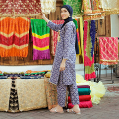 Women's Printed Khaddar Stitched 2pcs Suit - Purple