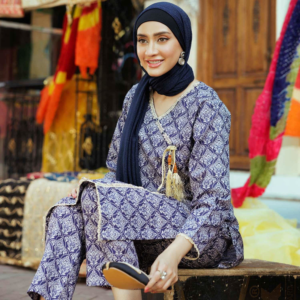 Women's Printed Khaddar Stitched 2pcs Suit - Purple, Women Shalwar Suits, Chase Value, Chase Value