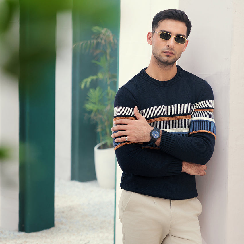 Eminent Men's Full Sleeve Sweaters - Navy Blue