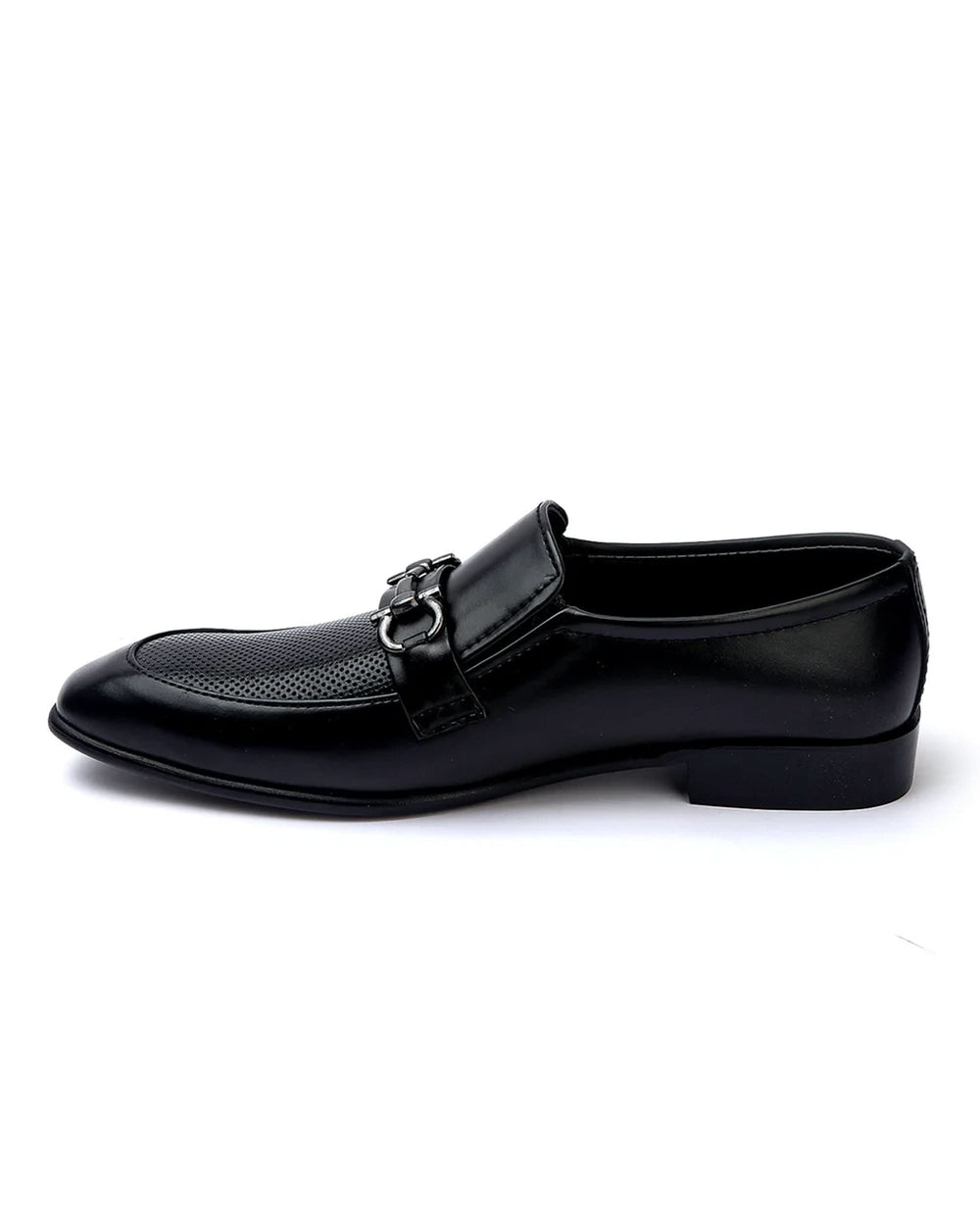 Valuable Perforated Leather - Slip-On Formal Loafers - Black, Men's Formal Shoes, Chase Value, Chase Value