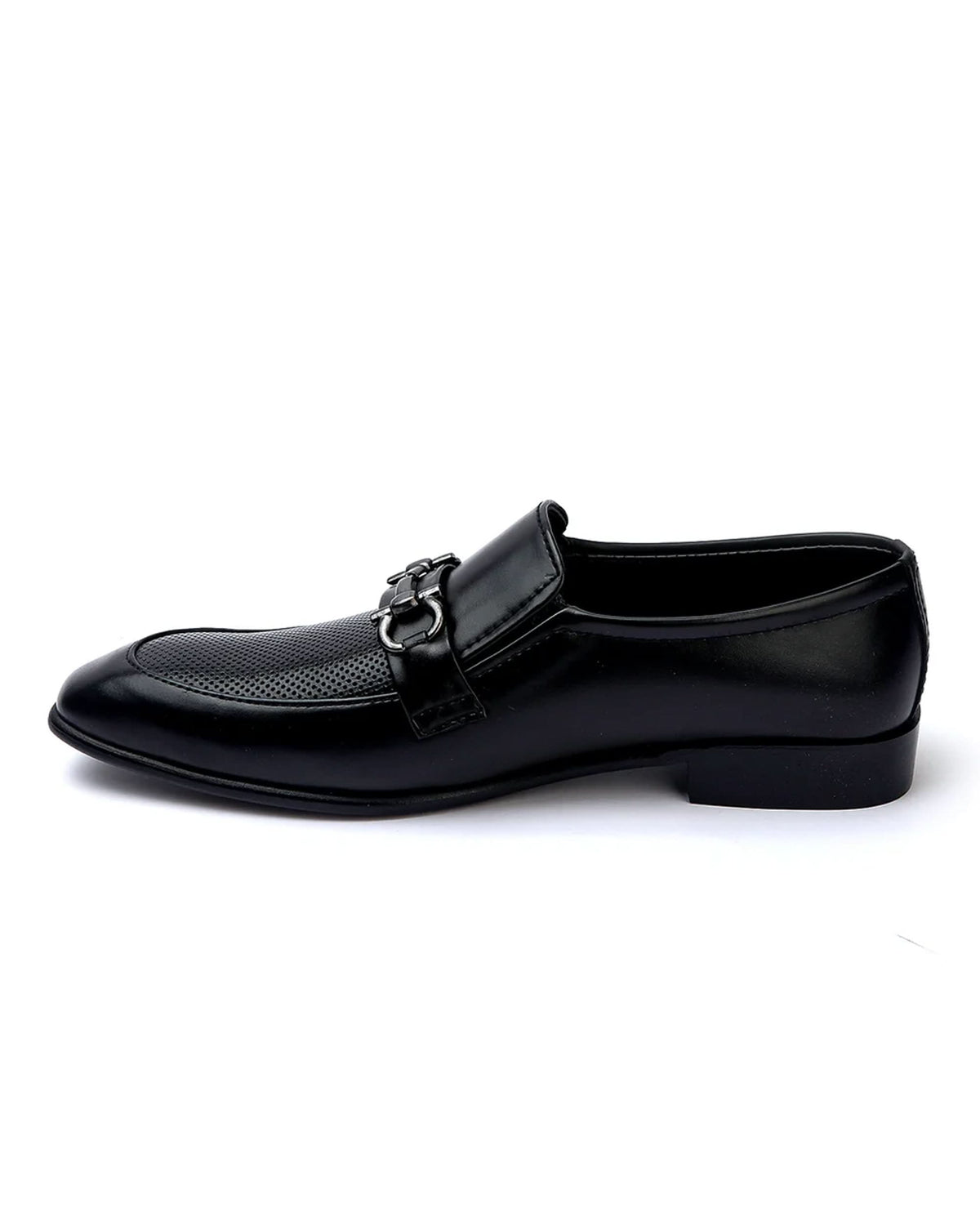 Valuable Perforated Leather - Slip-On Formal Loafers - Black, Men's Formal Shoes, Chase Value, Chase Value