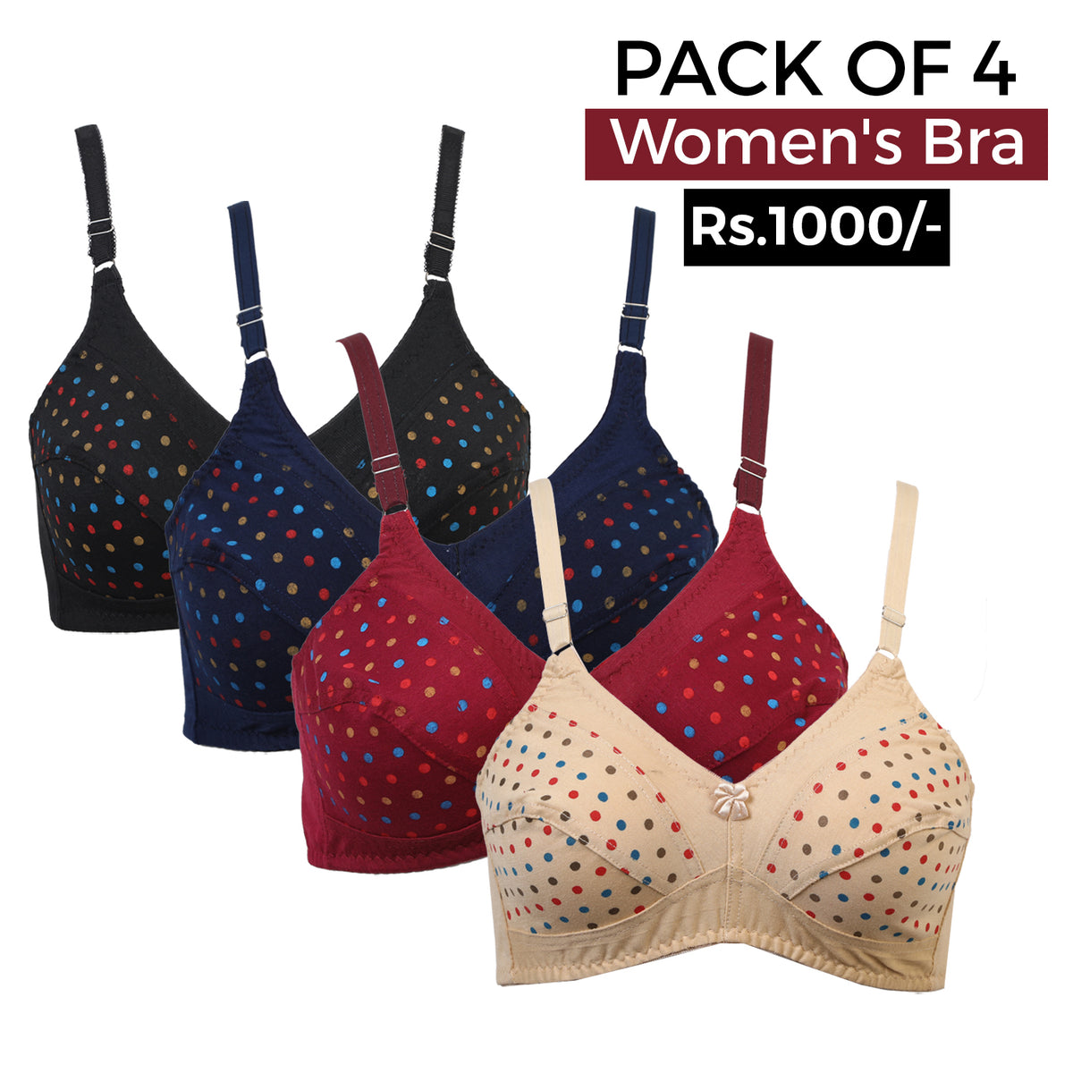 Women's Cotton Bra 4Pcs - Multi Color, Women Bras, Chase Value, Chase Value
