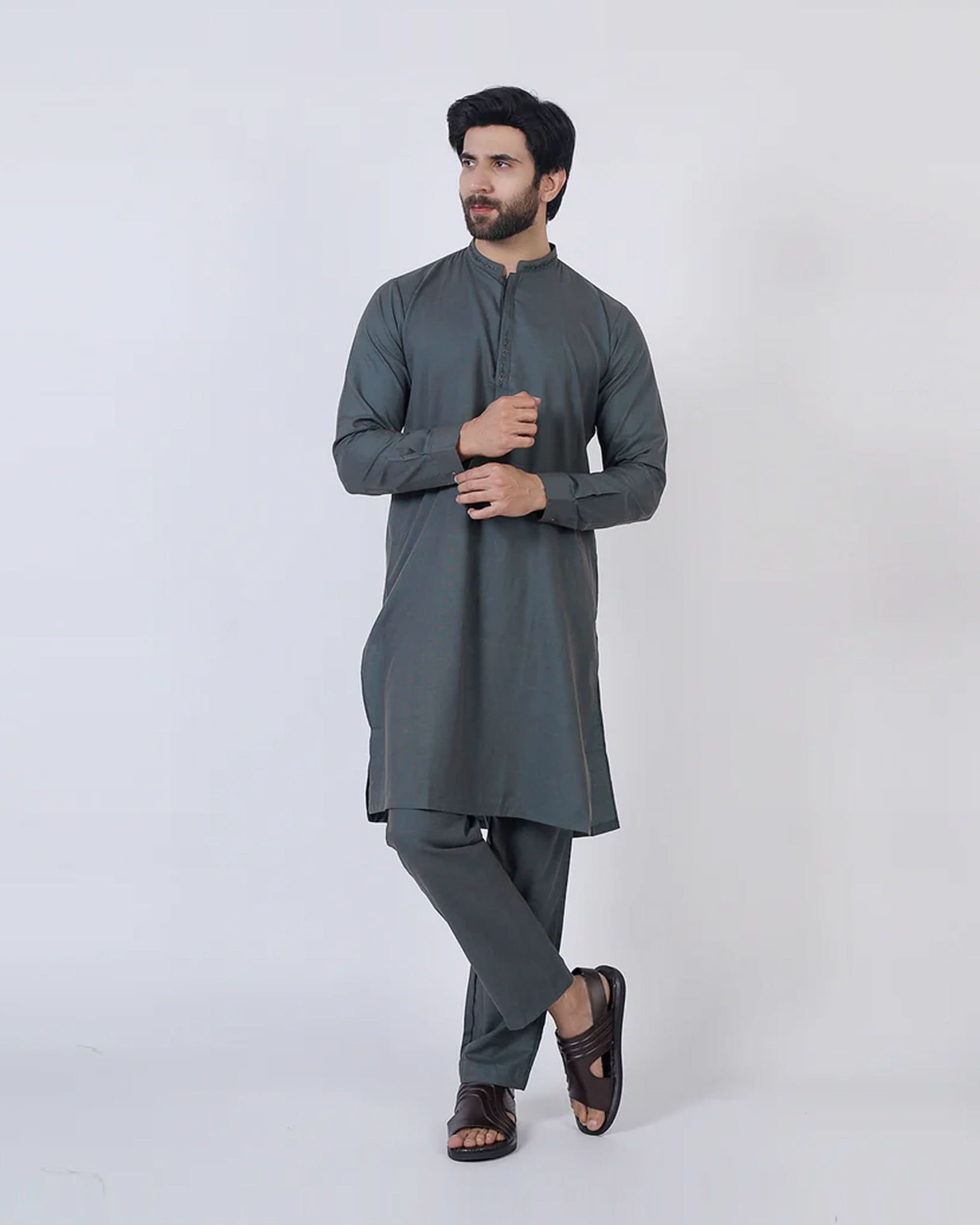 Eminent Men's Embroidered Kurta Pajama Suit - Green, Men's Shalwar Kameez, Eminent, Chase Value