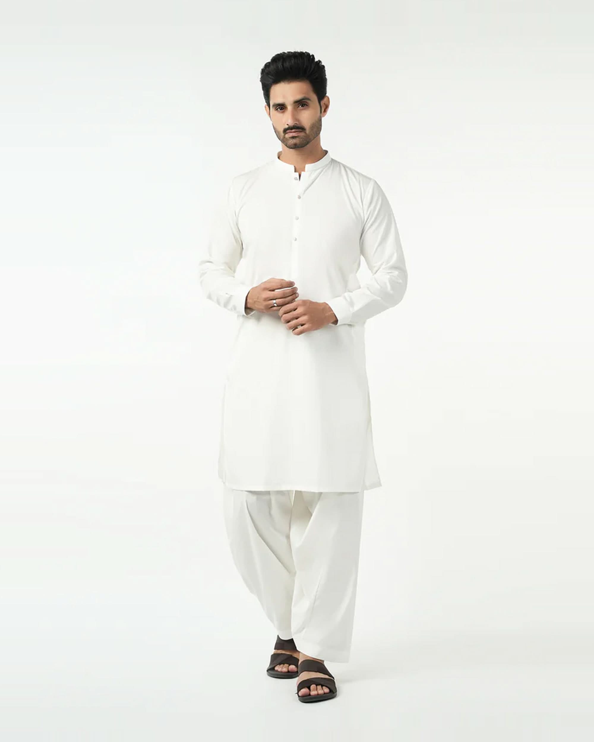 Eminent Men's Trim Fit Plain Shalwar Suit - Off White, Men's Shalwar Kameez, Eminent, Chase Value