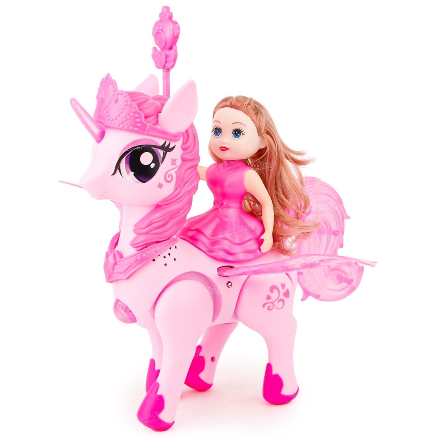 Musical Toys for Kids Princess with Walking Unicorn Light and Sound - Pink, Dolls & House, Chase Value, Chase Value