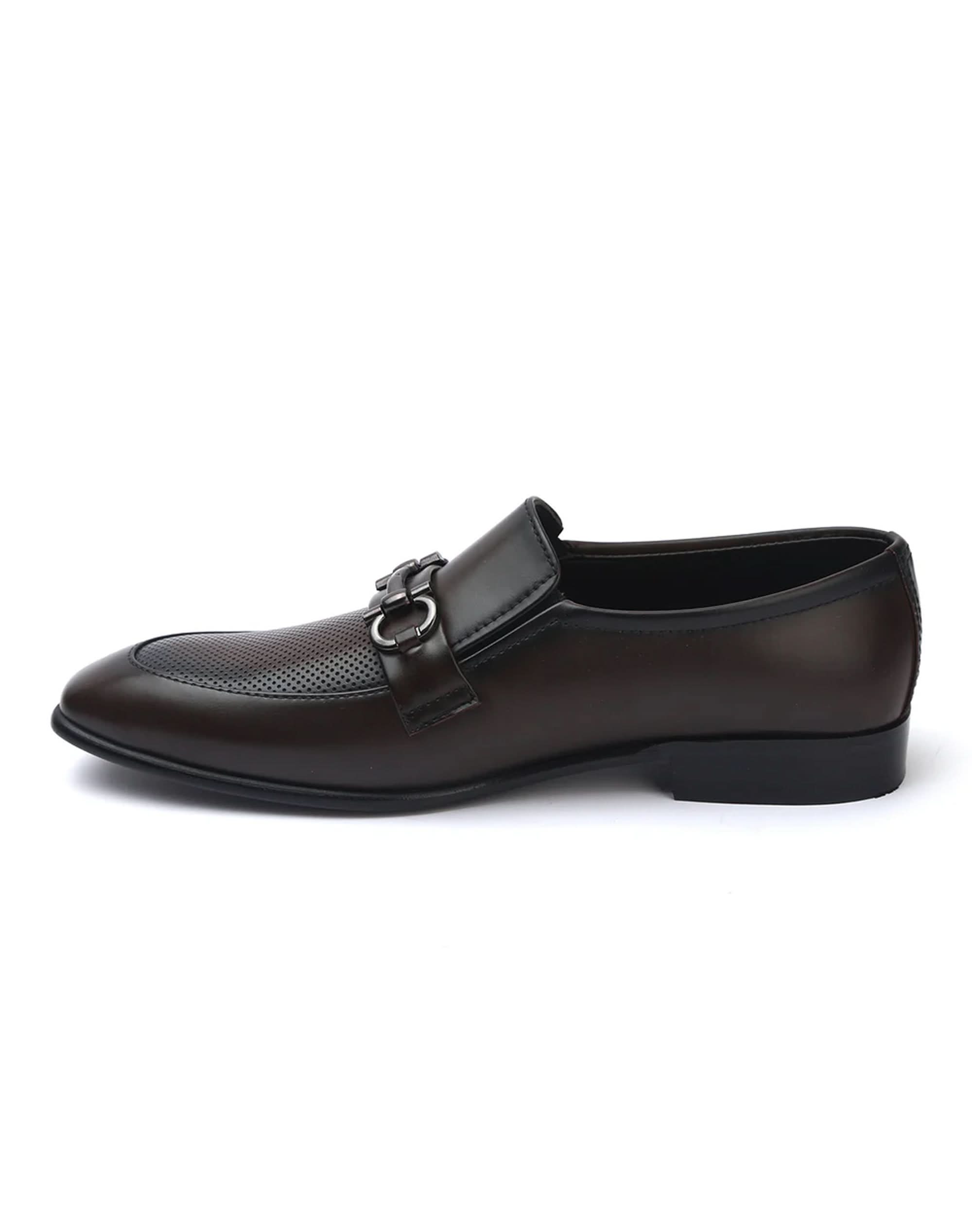 Valuable Perforated Leather - Elegant Slip-On Dress Shoes - Brown, Men's Formal Shoes, Chase Value, Chase Value