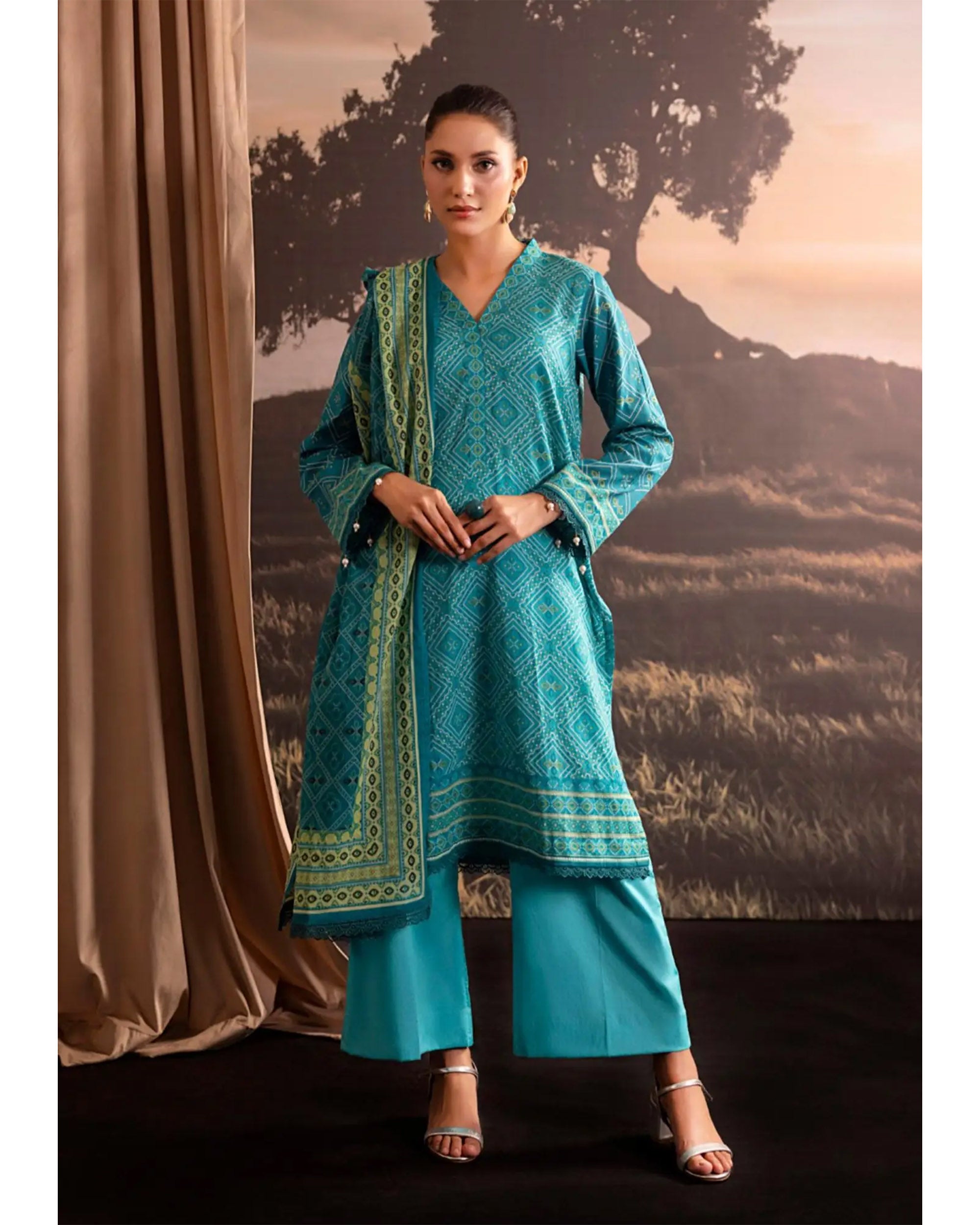Women's Printed Suit 3-Pc - Inspired by Khaddi - 4