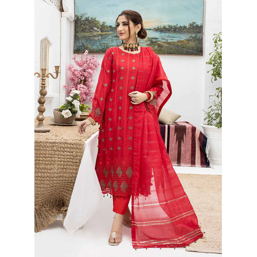 Schick Koel Viscose Schiffli Boring Embroidered Unstitched Suit With Fancy Dupatta - 5