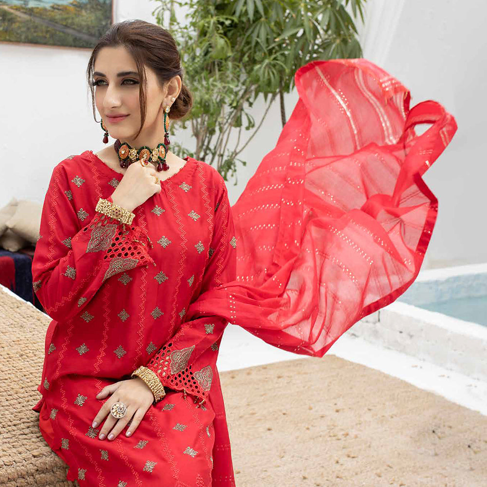 Schick Koel Viscose Schiffli Boring Embroidered Unstitched Suit With Fancy Dupatta - 5, Women, 3Pcs Shalwar Suit, MI Creation, Chase Value