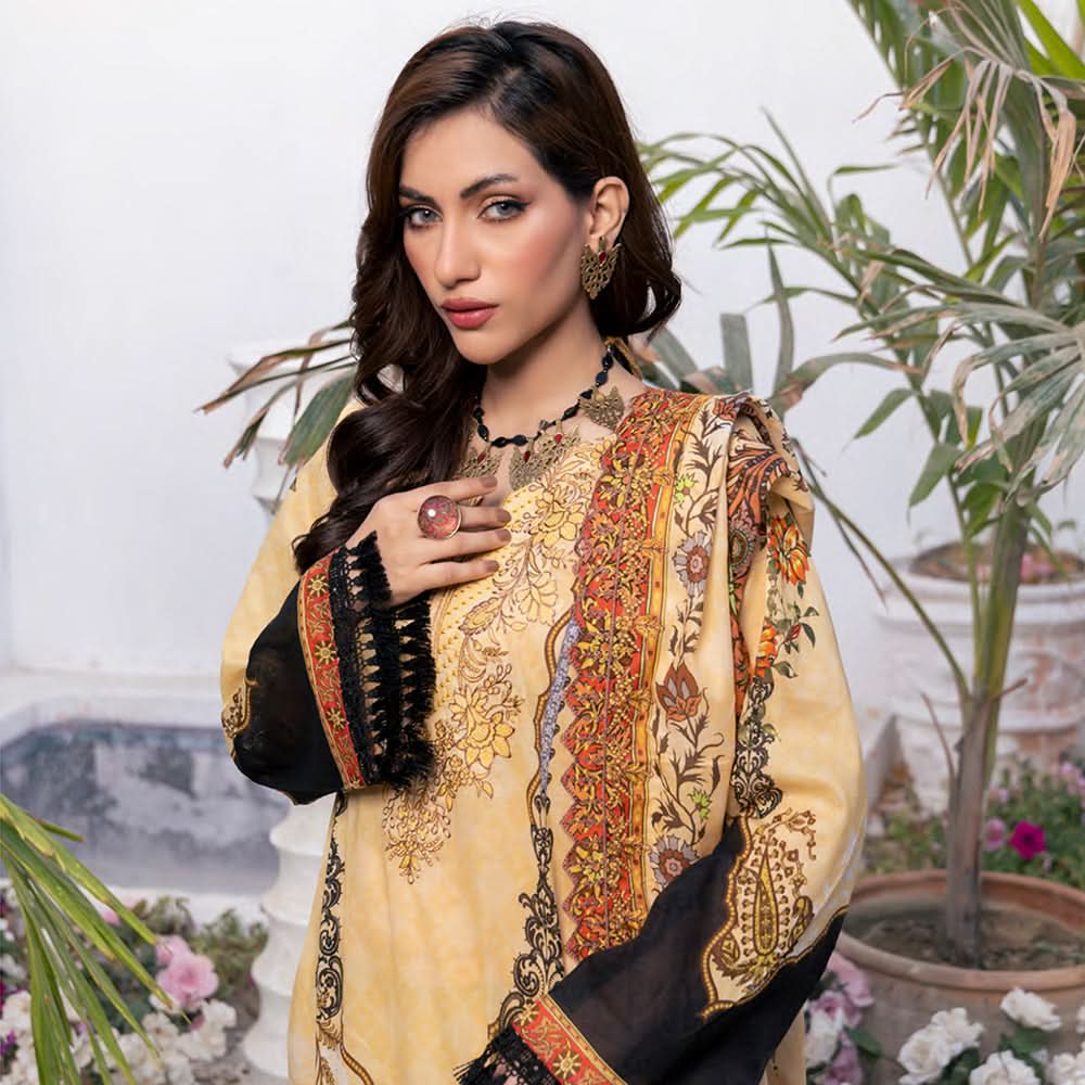 Janan Printed Lawn Embroidered  Suit 3Pcs with Cut Work Dupatta - 5, Women, 3Pcs Shalwar Suit, Zesh Textile, Chase Value