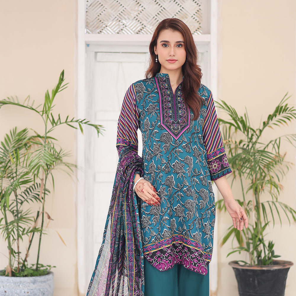 Laiba By SN Cloth Printed Unstitched 3 Pcs Suit - 16, Women, 3Pcs Shalwar Suit, SN Cloth, Chase Value