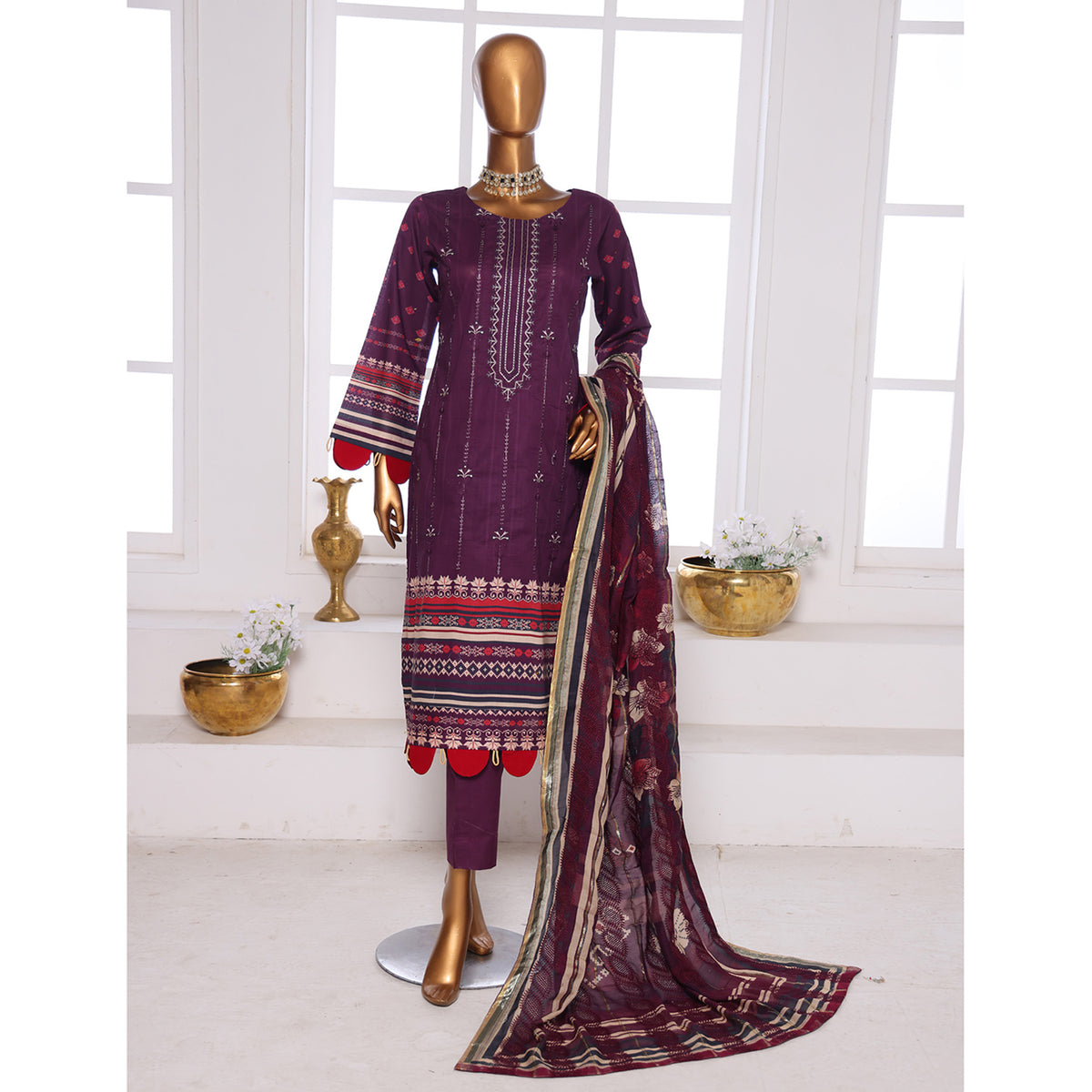 Needle Wonder By Dr. Haris Printed & Embroidered Lawn Unstitched 3Pcs Suit - 7, Women, 3Pcs Shalwar Suit, MI Creation, Chase Value