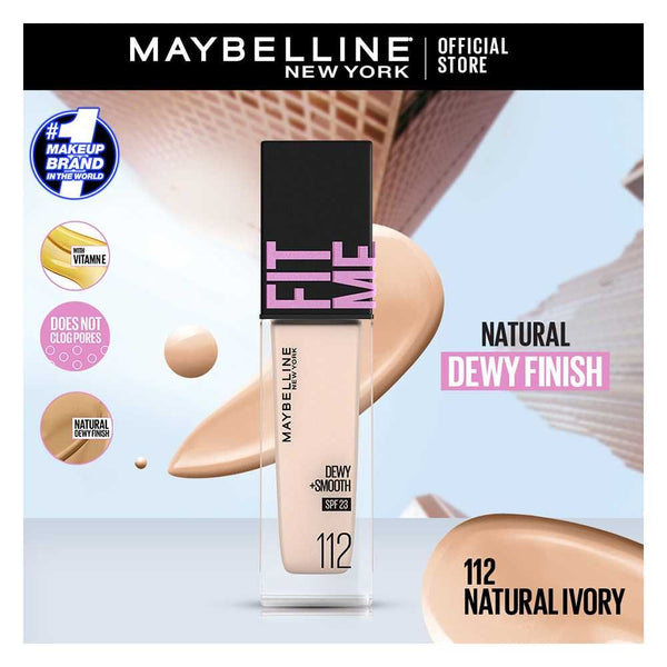 Maybelline New York Fit Me Dewy + Smooth Liquid Foundation Spf 23, 112 Natural Ivory, 30Ml, Foundation, Maybelline, Chase Value