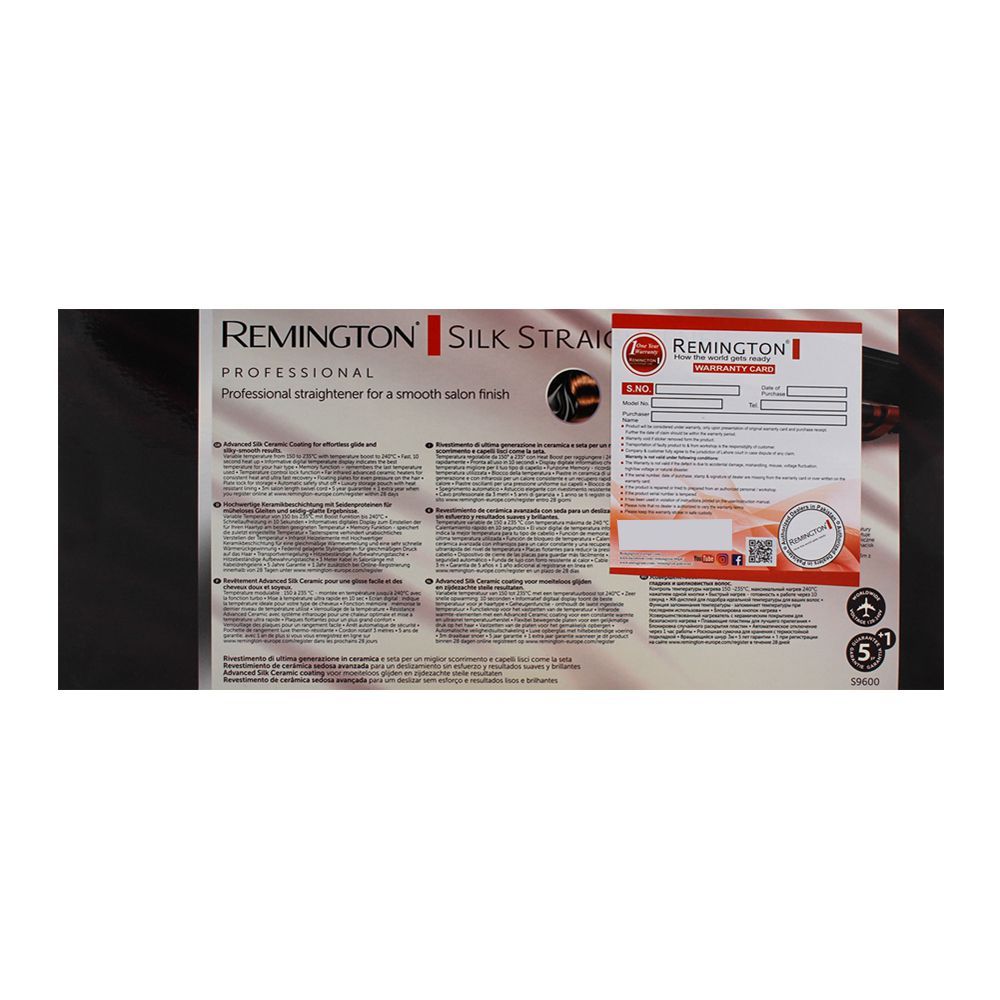 Remington Hair Straightener With Advanced Silk Ceramic Coating S9600, Straightener & Curler, Remington, Chase Value