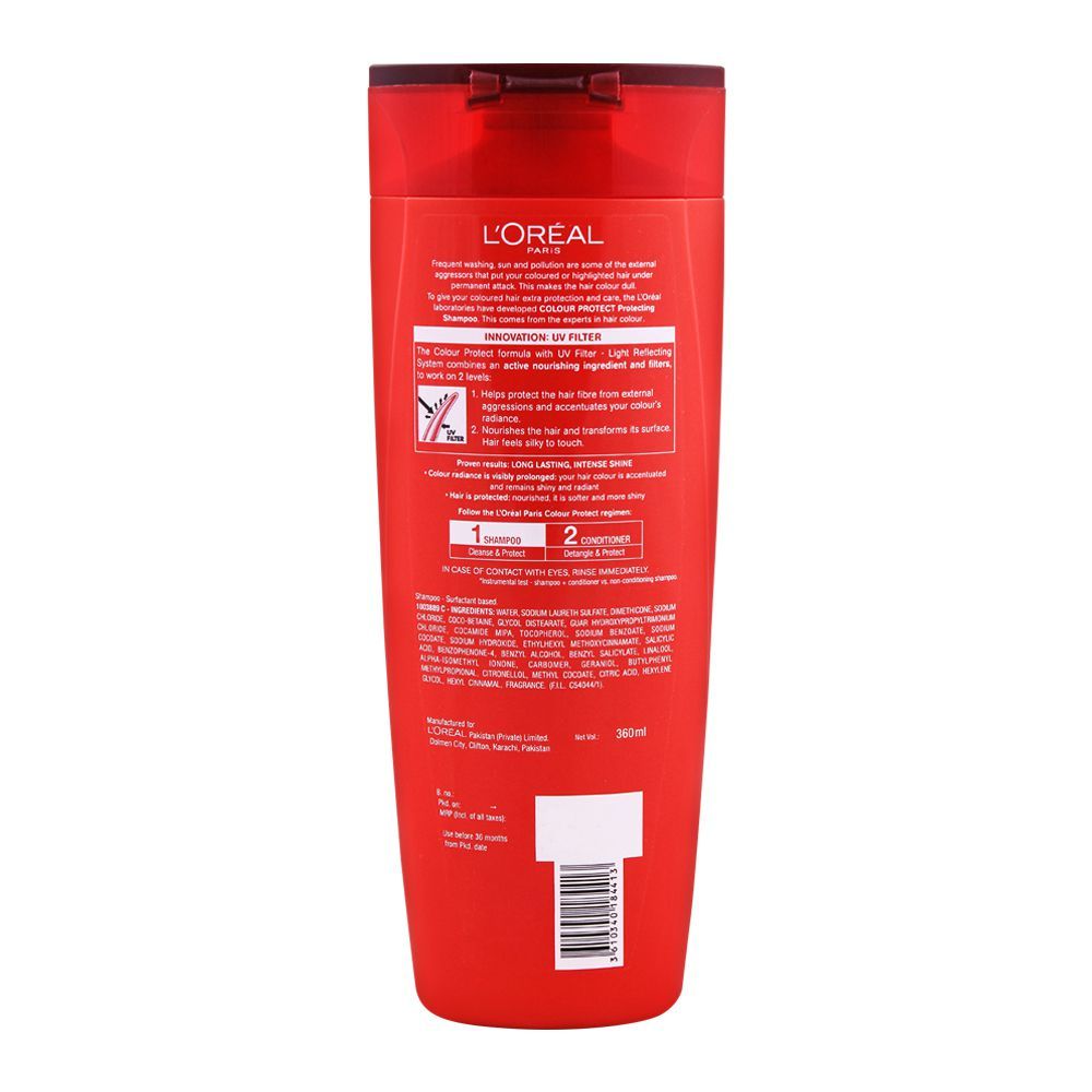 L'Oreal Paris Colour Protect Protecting Shampoo, For Coloured Hair, 360ml, Shampoo & Conditioner, Loreal, Chase Value