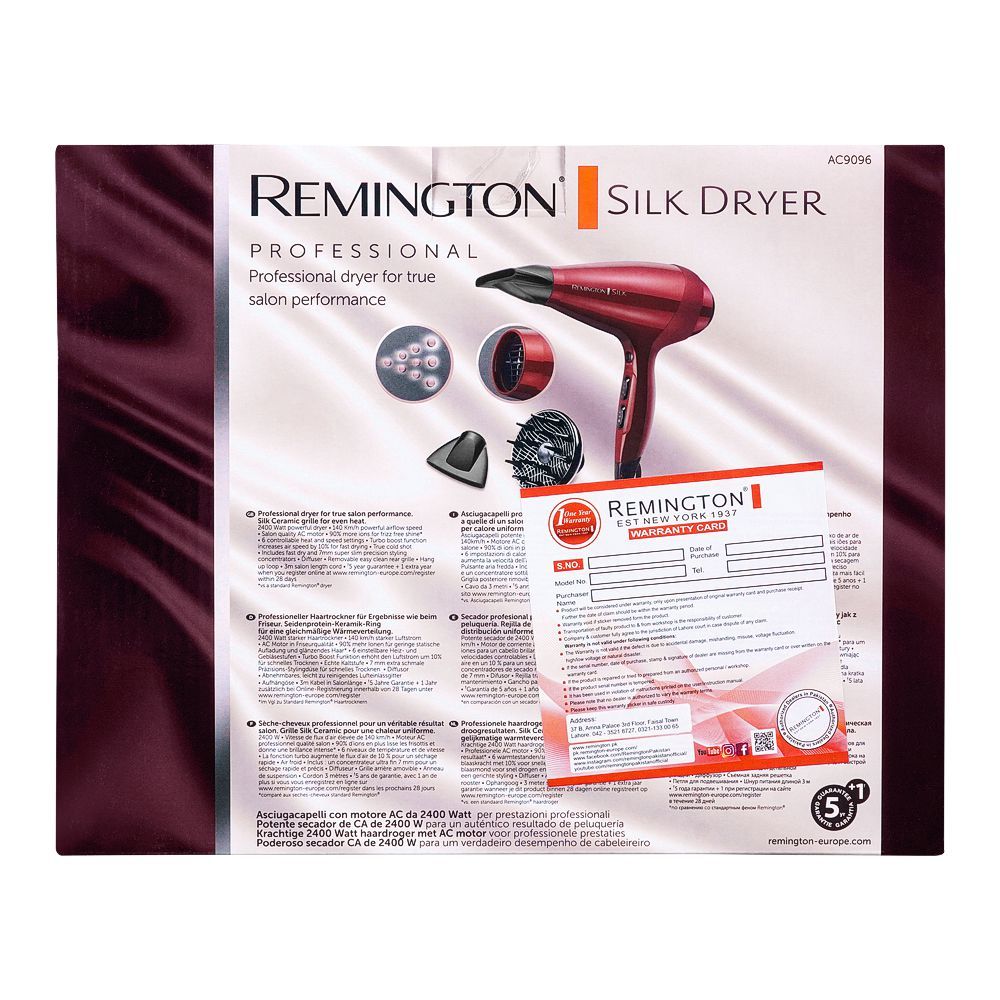 Remington Professional Silk Hair Dryer, 2400W, AC9096, Hair Dryer, Remington, Chase Value