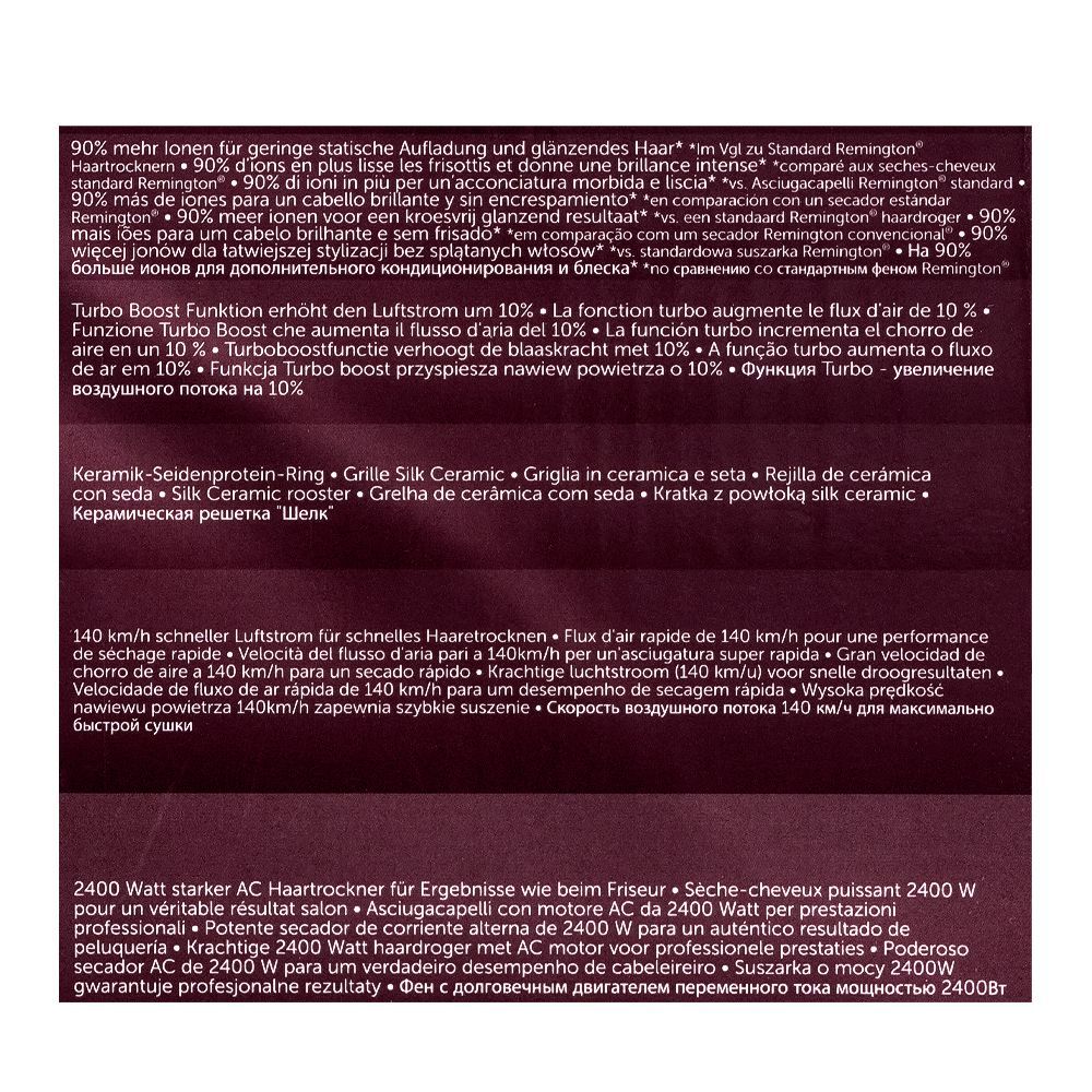 Remington Professional Silk Hair Dryer, 2400W, AC9096, Hair Dryer, Remington, Chase Value