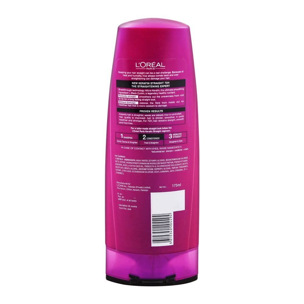 L'Oreal Paris Keratin Straight 72H Straightening Conditioner, For Unruly Wavy To Frizzy Hair, 175ml, Shampoo & Conditioner, Loreal, Chase Value