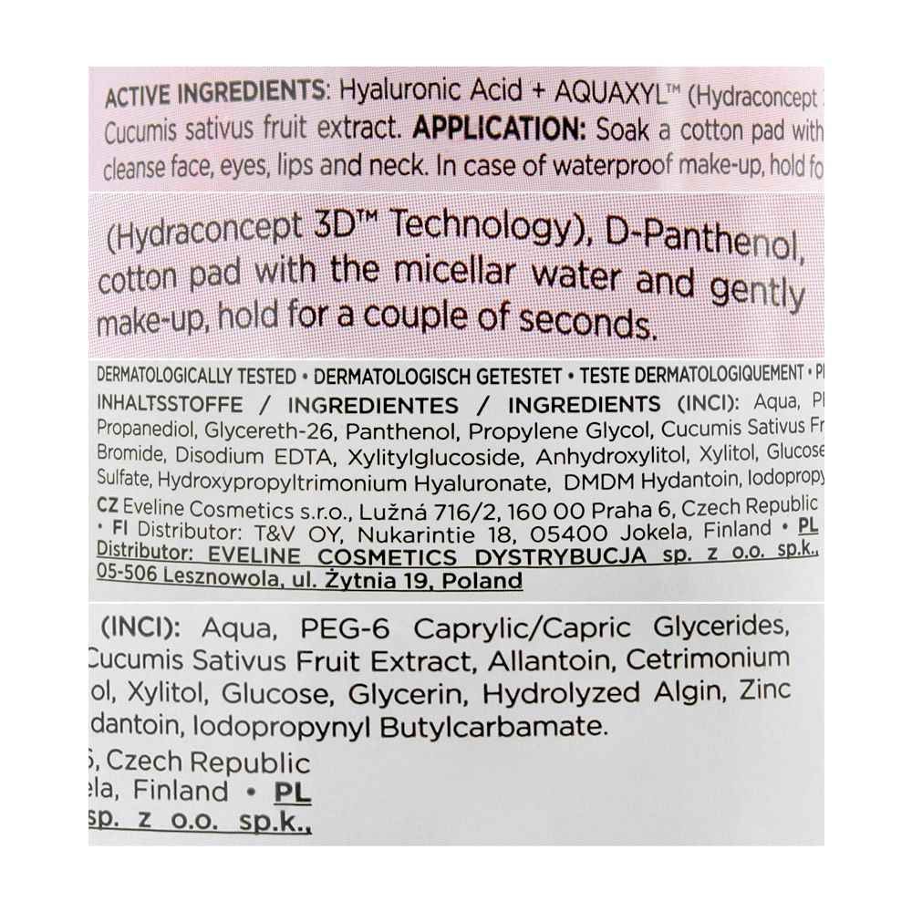 Eveline Facemed+ 3-In-1 Hyaluronic Micellar Water, Alcohol Free, 400ml, Makeup Removers & Cleansers, Eveline, Chase Value