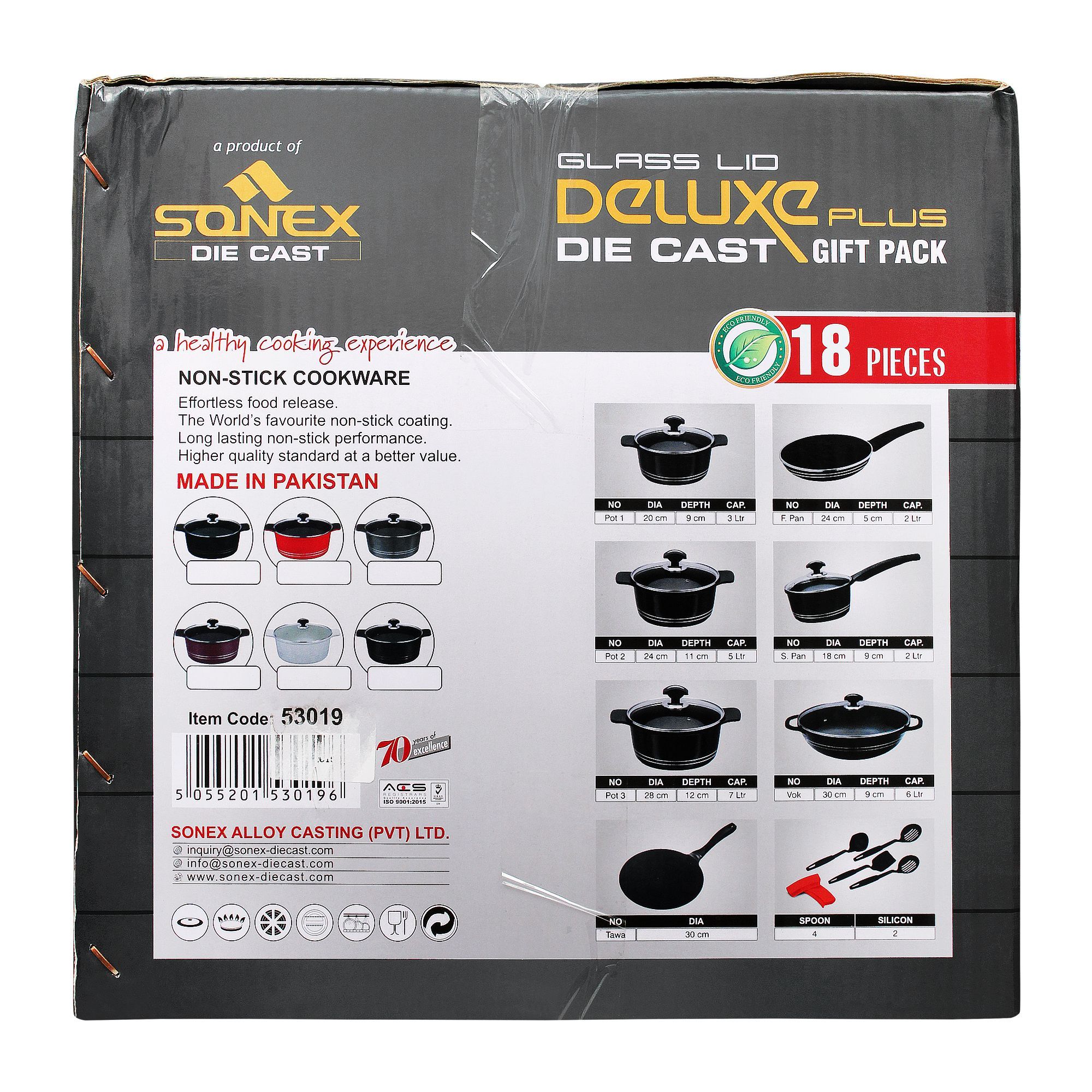 Sonex Glass Lid Deluxe Plus Die Cast Cooking Set, 18 Pieces, 53019, Cookware & Pans, Sonex, Chase Value