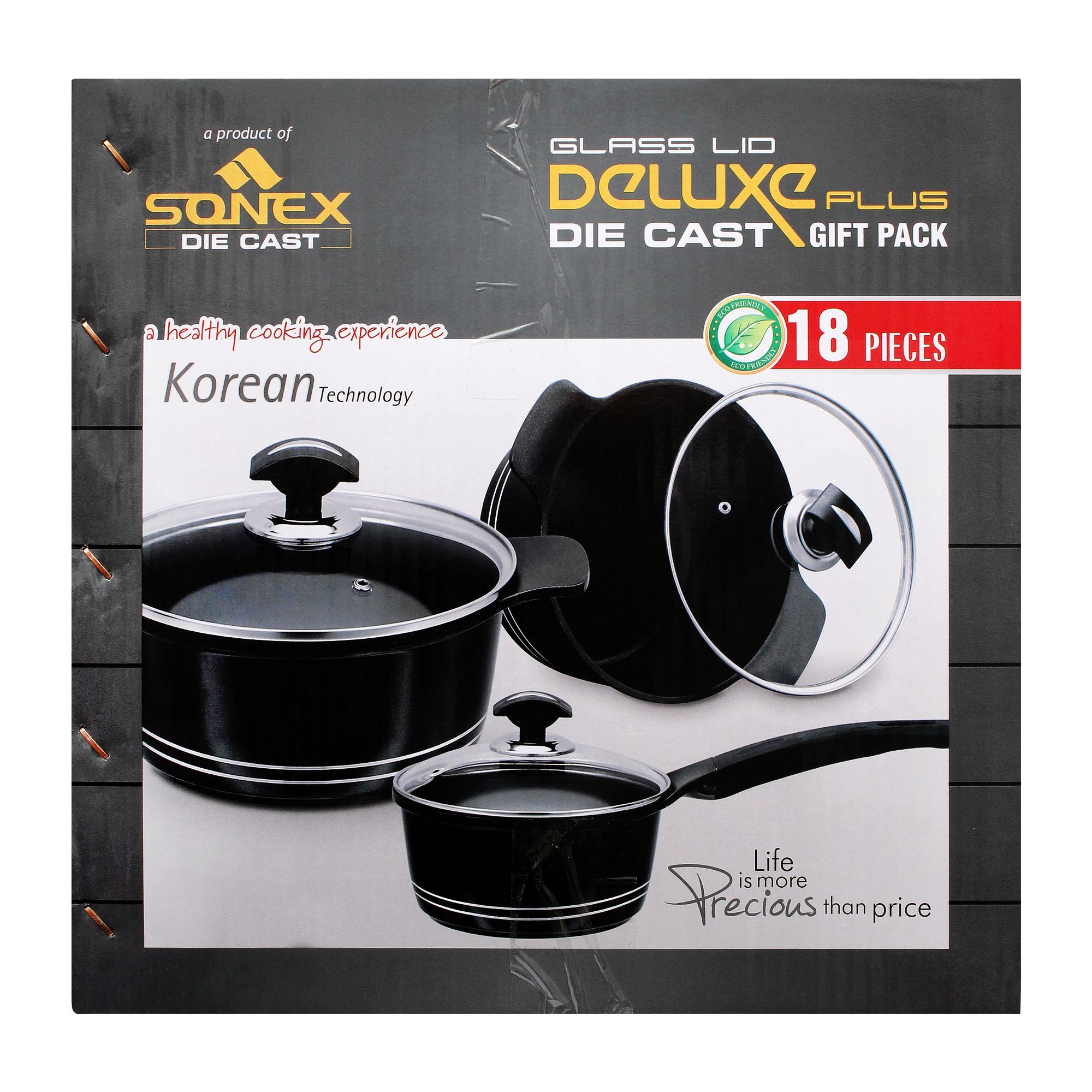 Sonex Glass Lid Deluxe Plus Die Cast Cooking Set, 18 Pieces, 53019, Cookware & Pans, Sonex, Chase Value