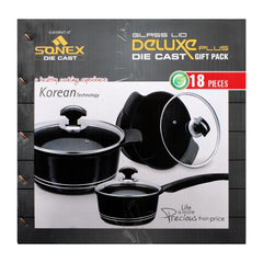 Sonex Glass Lid Deluxe Plus Die Cast Cooking Set, 18 Pieces, 53019, Cookware & Pans, Sonex, Chase Value