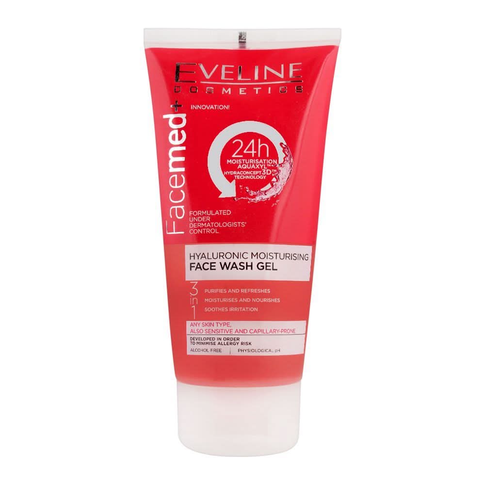 Eveline Facemed+ Hyaluronic 3-In-1 Moisturising Face Wash Gel, Alcohol Free, All Skin Types, 150ml, Face Whitening, Eveline Cosmetics, Chase Value