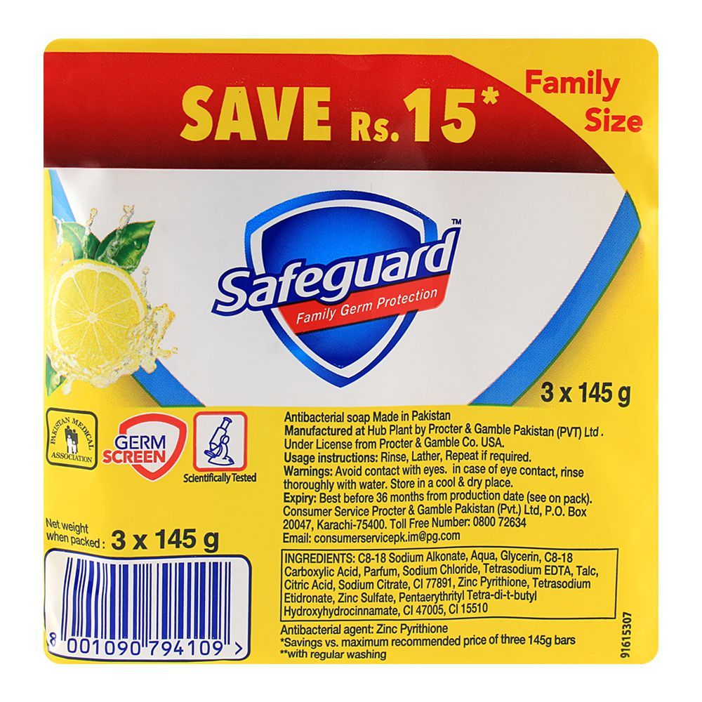 Safeguard Soap Lemon Fresh 3-Pack 145gm Value Pack, Soaps, Safeguard, Chase Value
