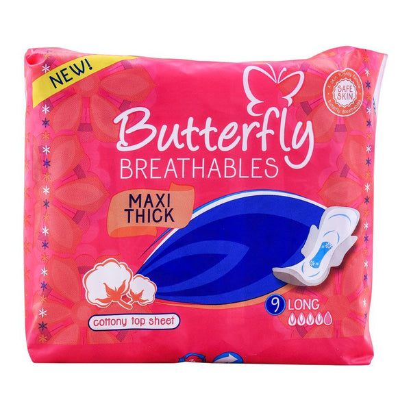 Butterfly Breathables Maxi Thick Pads, Long, 9-Pack, Sanitory Napkins, Butterfly, Chase Value