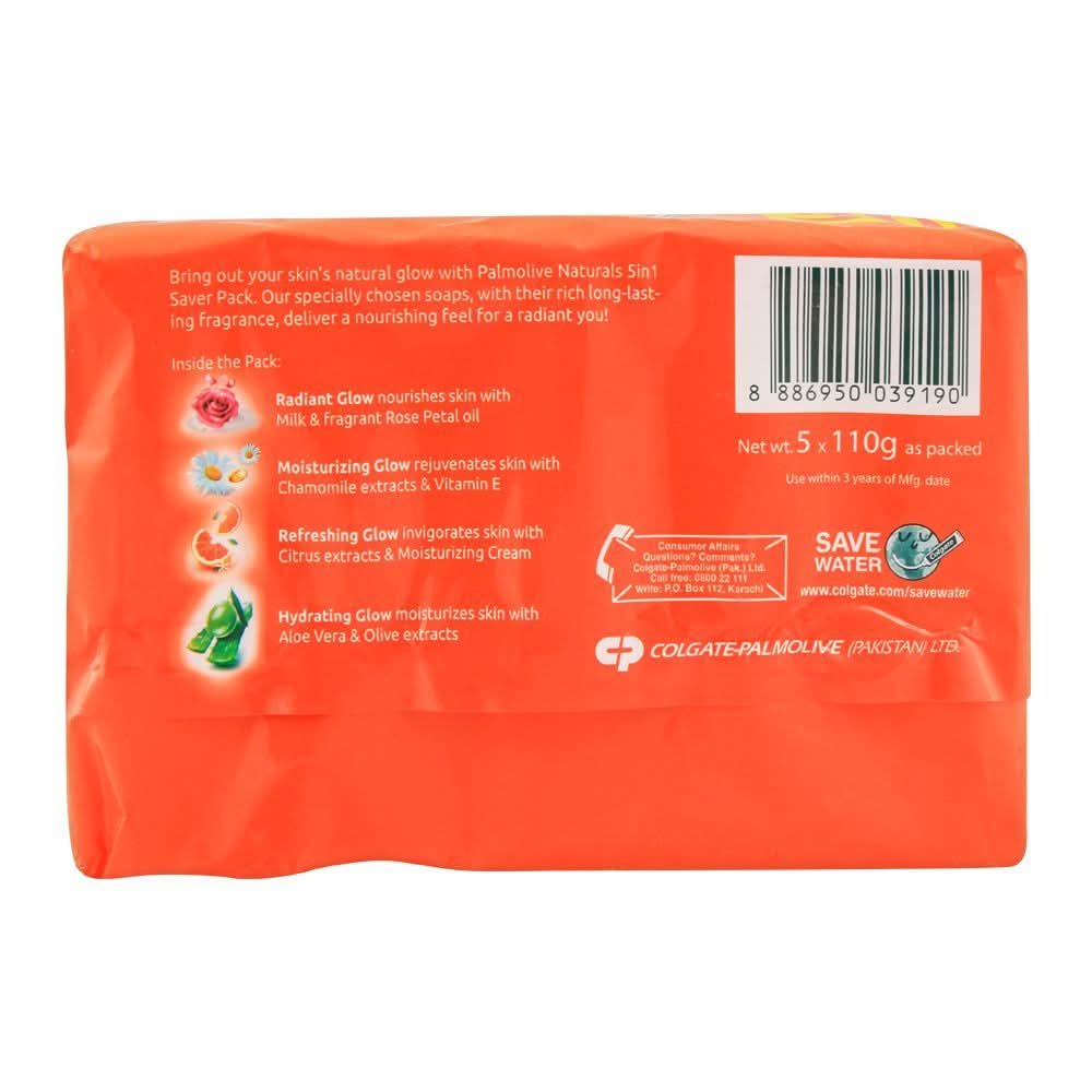 Palmolive Naturals Refreshing Glow Soap, 5-In-One Pack, 5x110g, Soaps, Palmolive, Chase Value