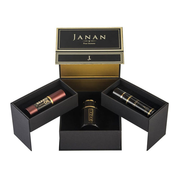 Junaid Jamshed J. Janan Gold Pour Homme For Men Set, Eau De Parfum + Body Spray + Beard Oil, Men Perfumes, Junaid Jamshed, Chase Value