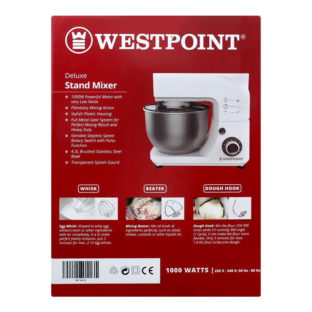 West Point Deluxe Stand Mixer, 4.3L, 1000W, WF-4616, Juicer Blender & Mixer, Westpoint, Chase Value