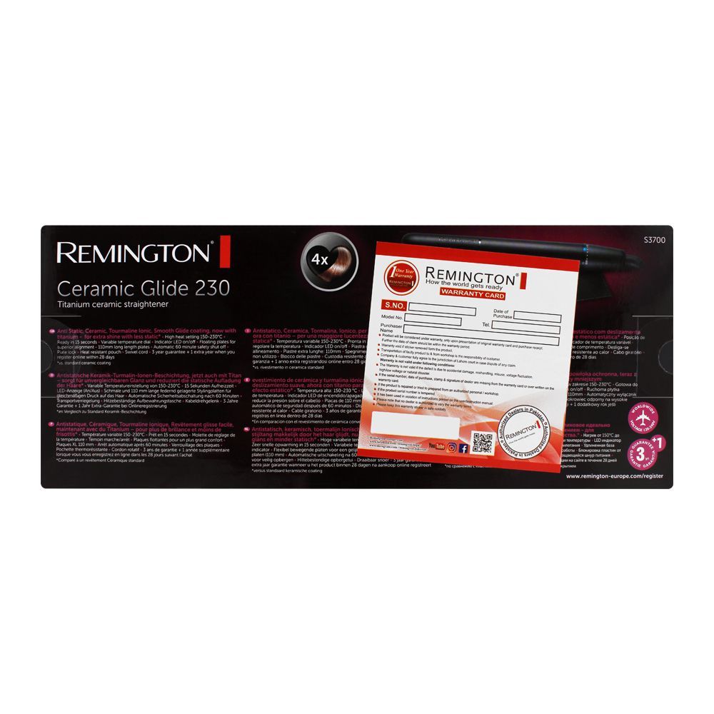 Remington Ceramic Glide 230 Hair Straightener, S3700, Straightener & Curler, Remington, Chase Value