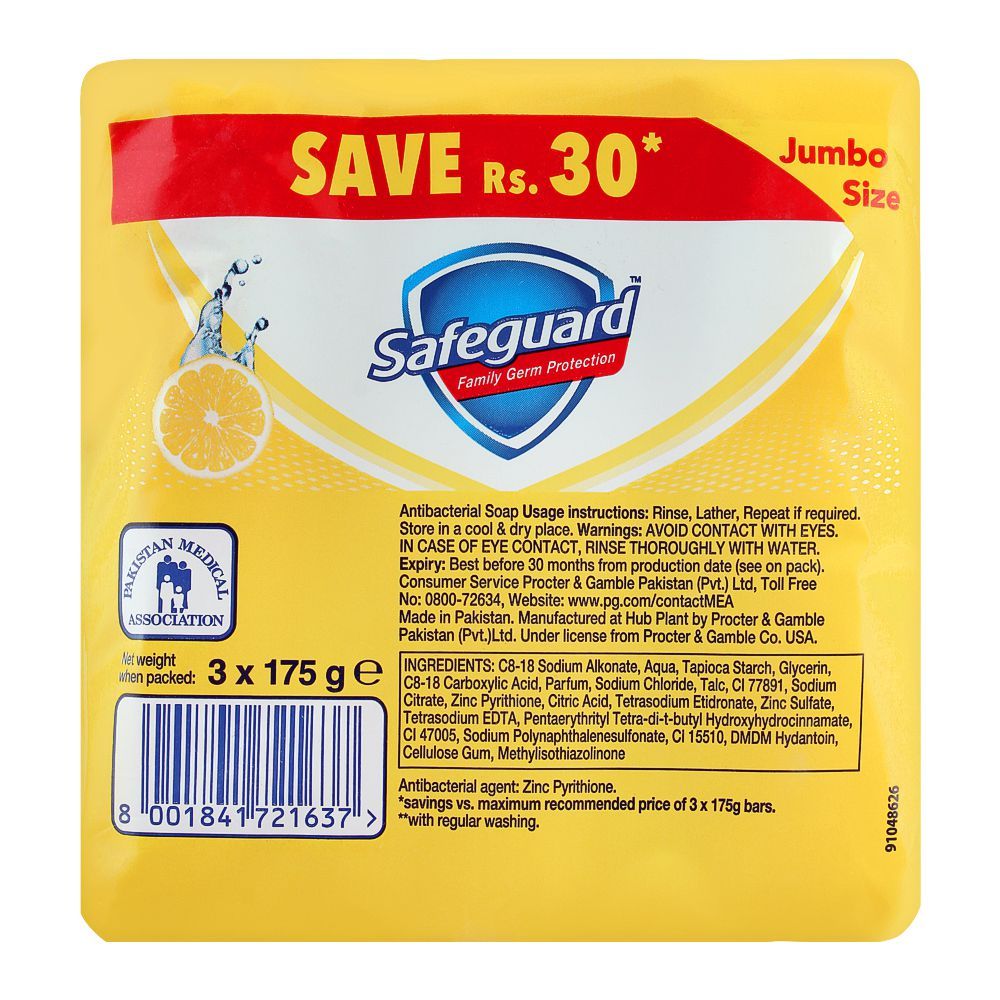 Safeguard Lemon Fresh Soap, Jumbo Size, 175g, 3-Pack, Soaps, Safeguard, Chase Value