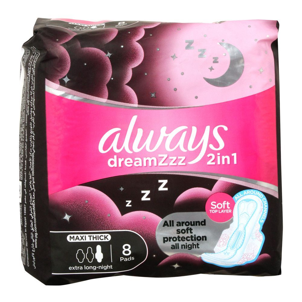 Always Dreamz 2-In-1 Maxi Thick Pads, Extra Long 8 Pads, Sanitory Napkins, Always, Chase Value