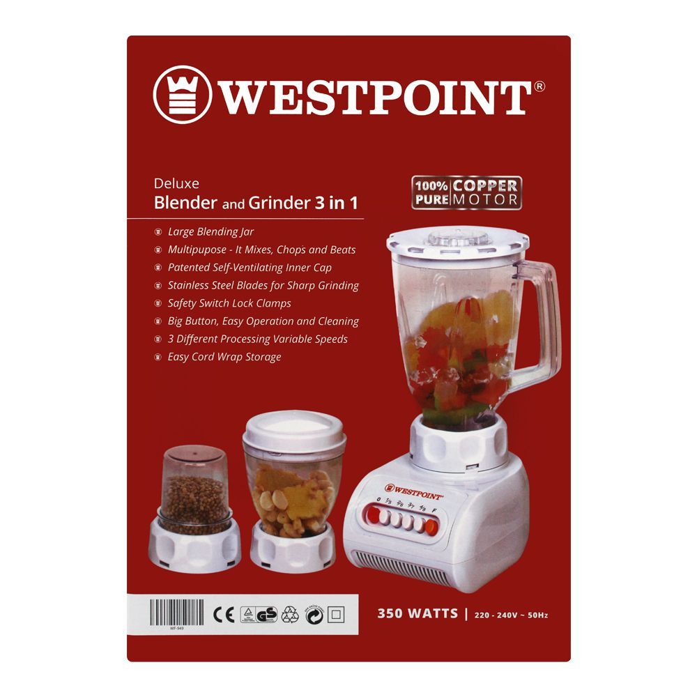 West Point 3-In-1 Blender, Grinder & Chopper, 350W, WF-949, Chopper, Westpoint, Chase Value