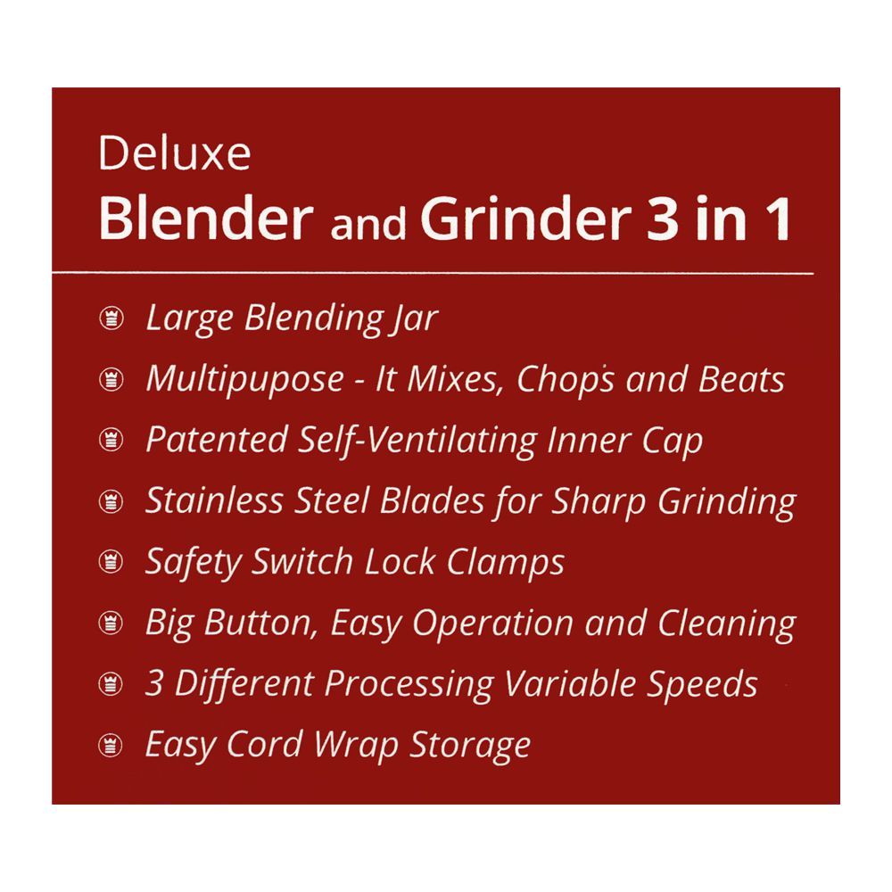 West Point 3-In-1 Blender, Grinder & Chopper, 350W, WF-949, Chopper, Westpoint, Chase Value