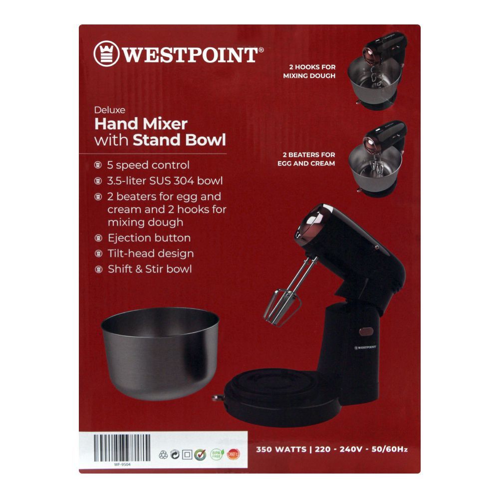 West Point Deluxe Hand Mixer With Stand Bowl, 3.5L, 5-Speed, WF-9504, Juicer Blender & Mixer, Westpoint, Chase Value